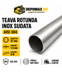 Teava rotunda inox sudata AISI 304, 57 x 1.5 mm, 6 metri Teava rotunda inox sudata AISI 304, 57 x 1.5 mm, 6 metri